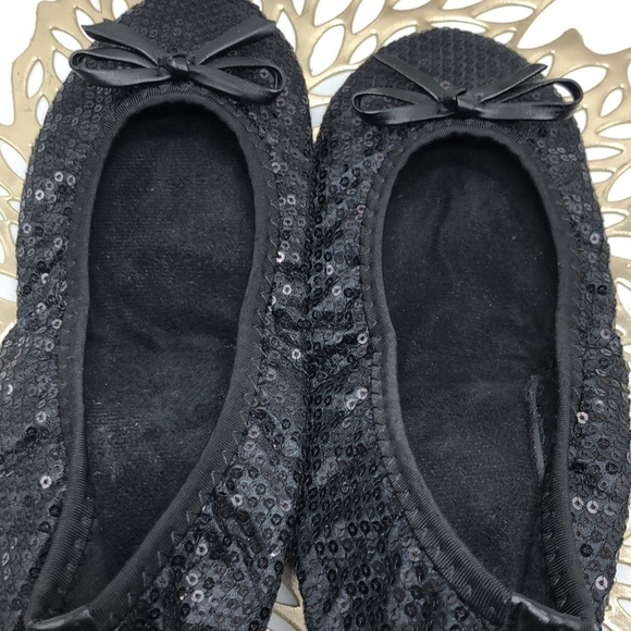 Black Sequins Foldable Soft Sole Ballet Slippers with Brighton Drawstring Bag - Picture 5 of 10